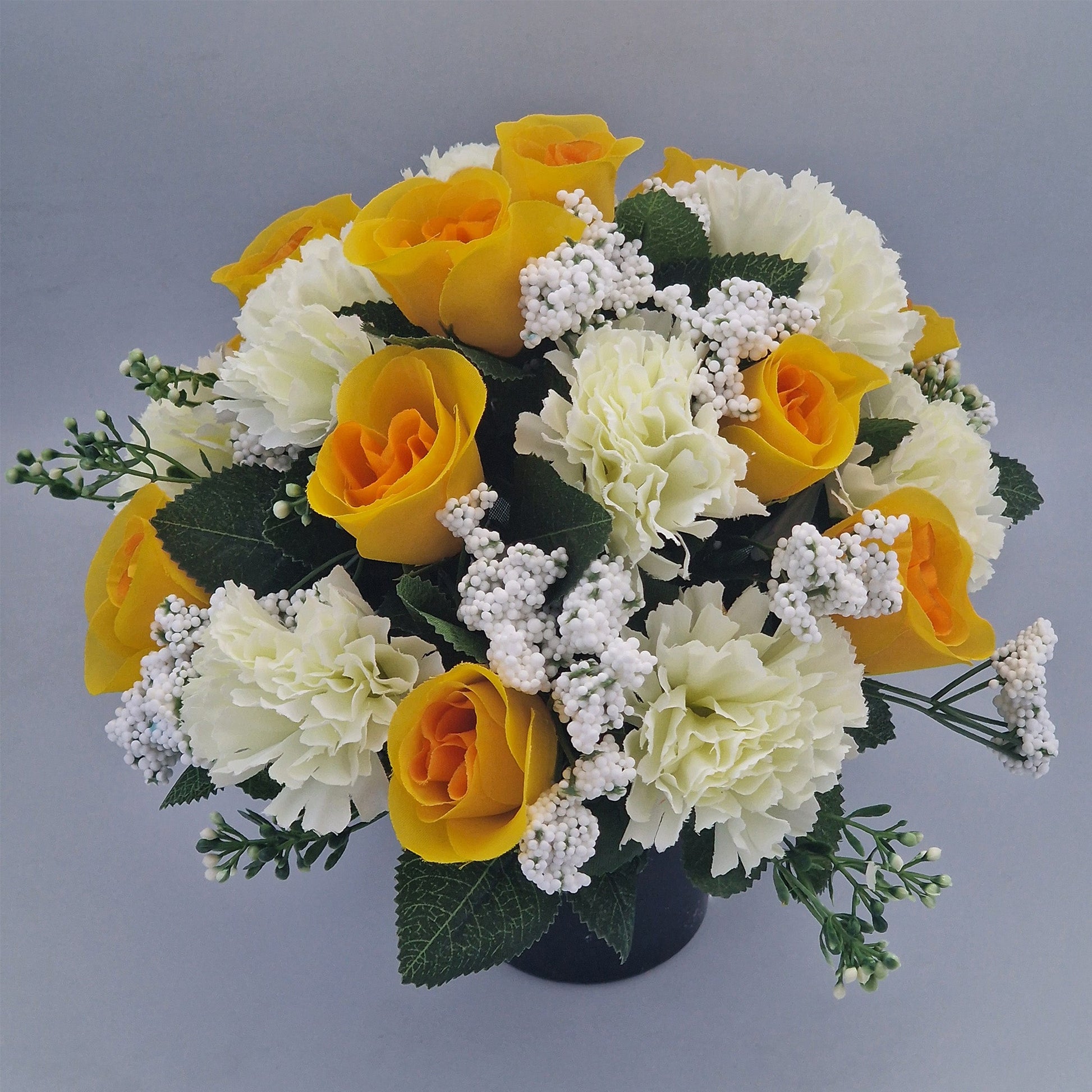 Artificial Silk Flower Arrangement Carnations and Roses Grave Pot. Memorial Tribute - Amor Flowers