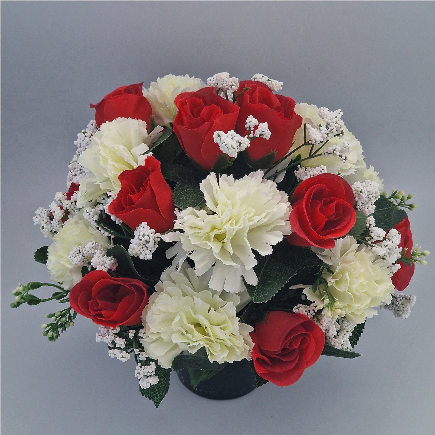 Artificial Silk Flower Arrangement Carnations and Roses Grave Pot. Memorial Tribute - Amor Flowers