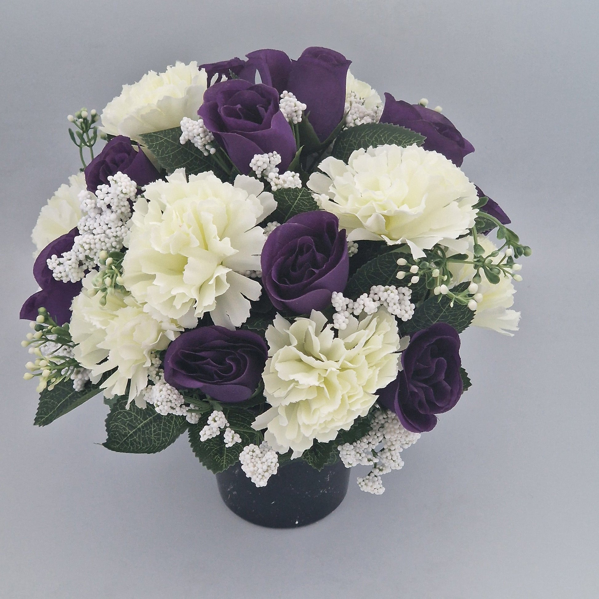 Artificial Silk Flower Arrangement Carnations and Roses Grave Pot. Memorial Tribute - Amor Flowers