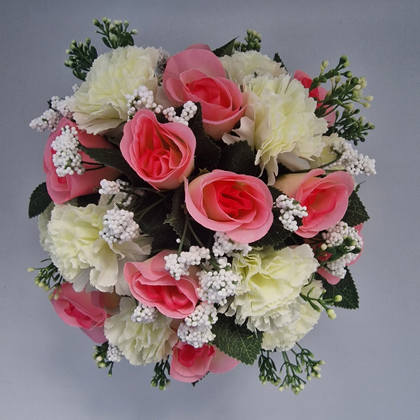 Artificial Silk Flower Arrangement Carnations and Roses Grave Pot. Memorial Tribute - Amor Flowers