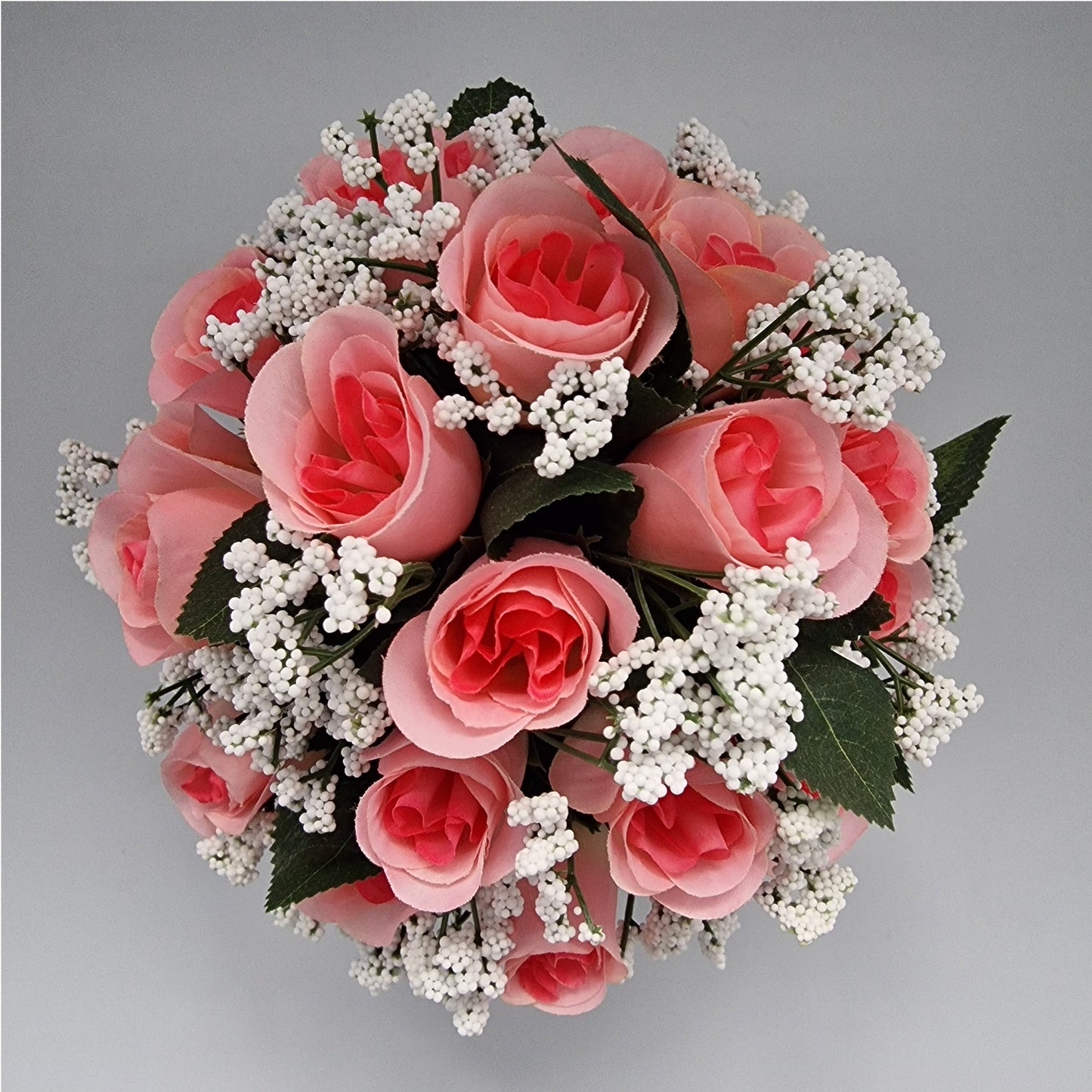 Beautiful Rose Bud & Gypsophila Arrangement Artificial Flower Pot for Grave in Pink - Amor Flowers