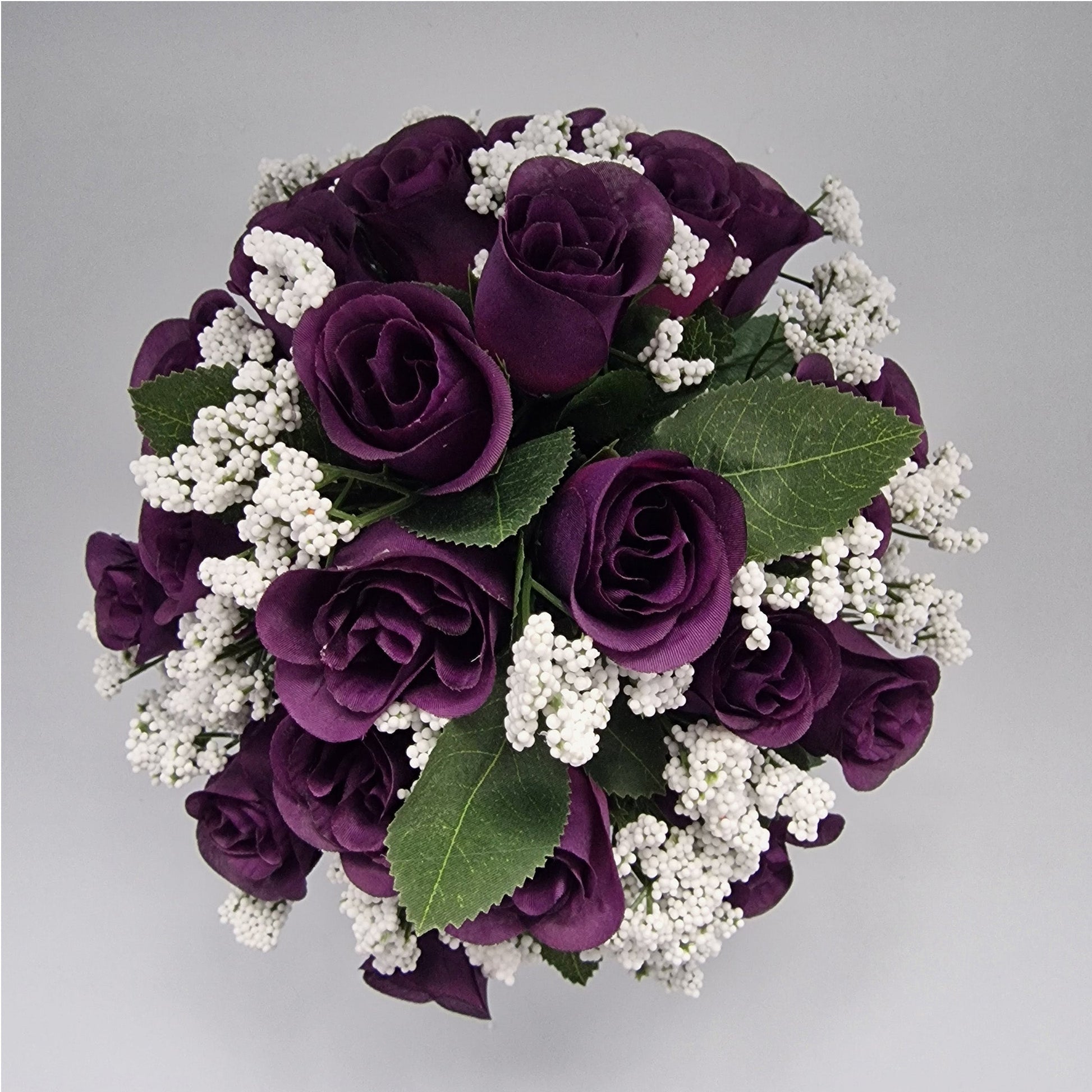 Beautiful Rose Bud & Gypsophila Arrangement Artificial Flower Pot for Grave in Purple - Amor Flowers