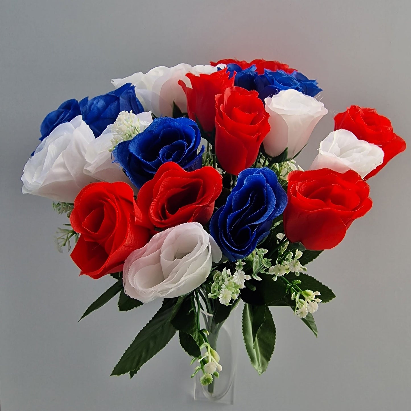 24 Head Large Rose Bouquet Red White and Blue - Amor Flowers