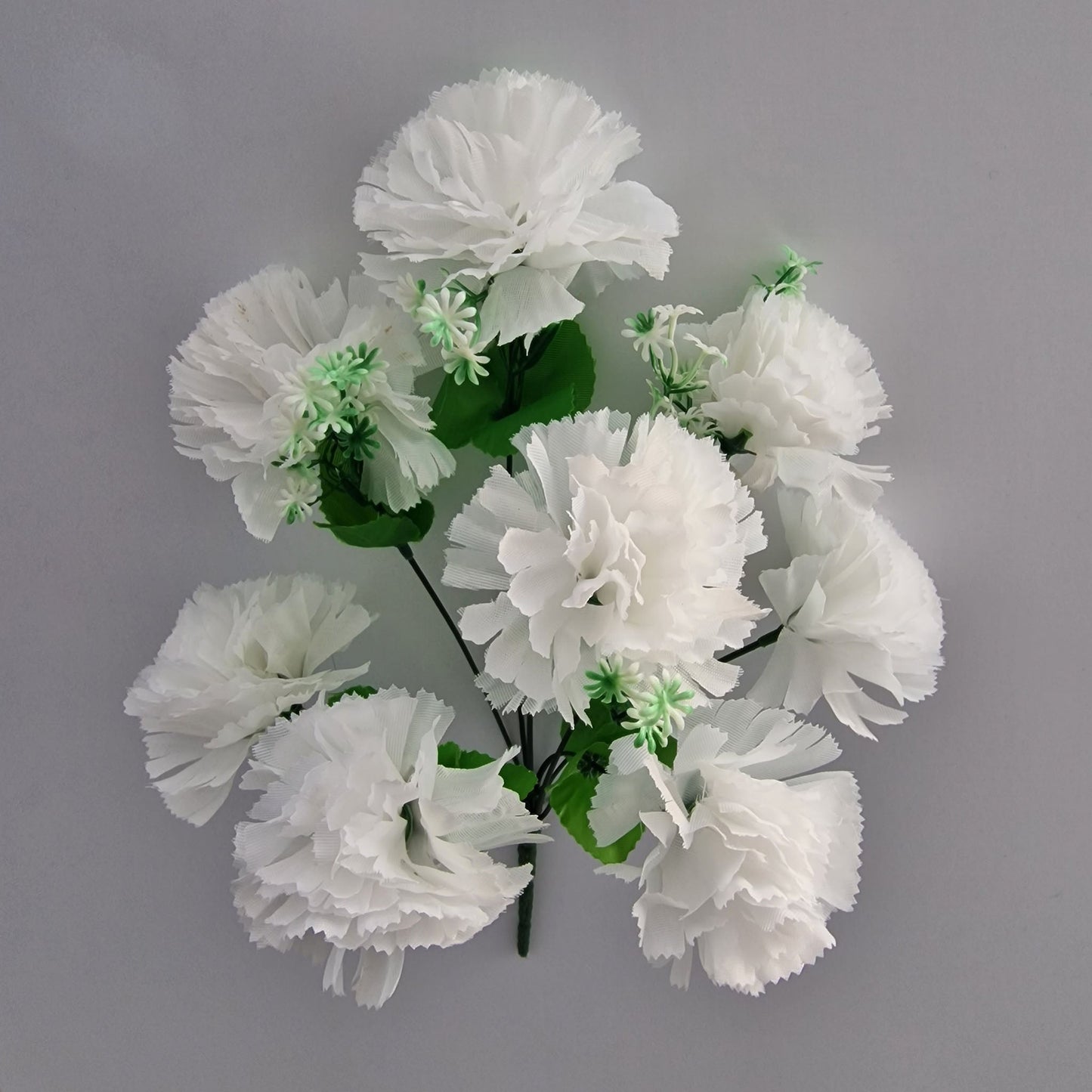 Artificial Carnations in White 8 Head - Amor Flowers