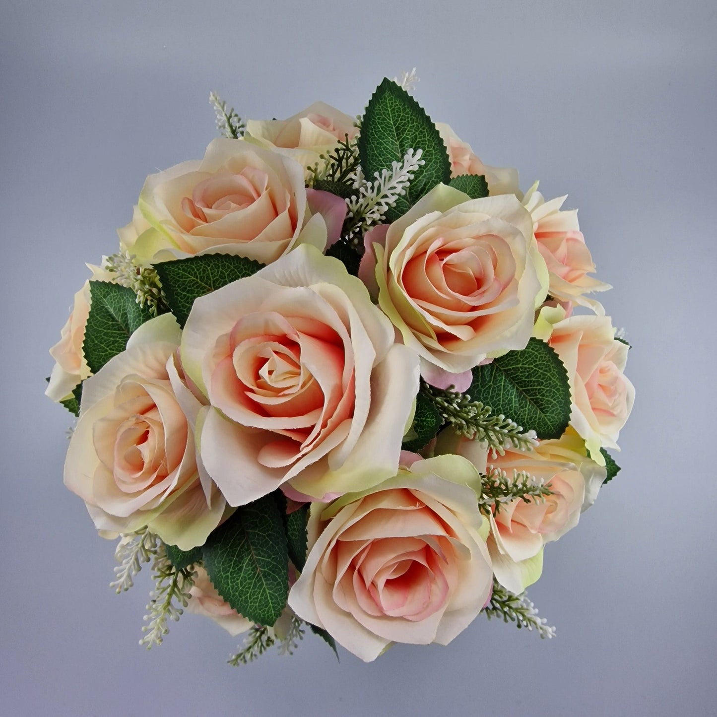 Artificial Silk Flower Arrangement Peach Open Rose Grave Pot. Memorial Tribute - Amor Flowers