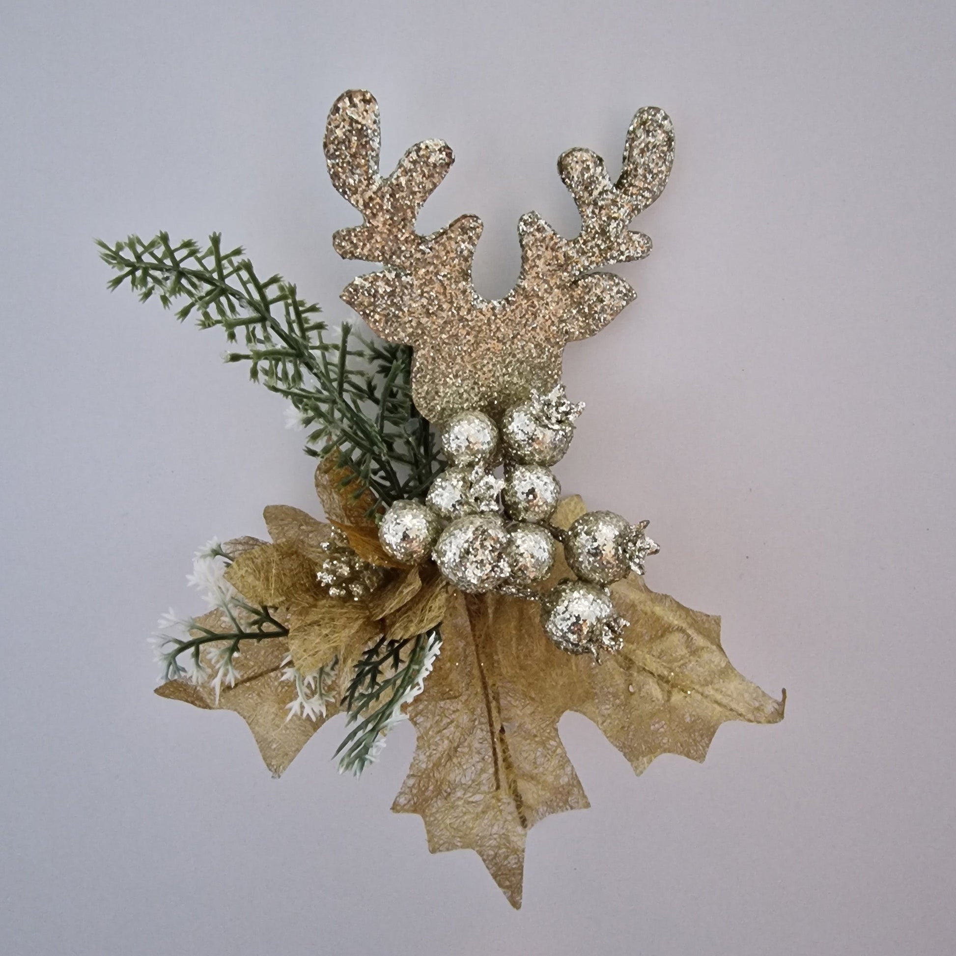 Christmas Gold Glitter Reindeer Pick - Amor Flowers