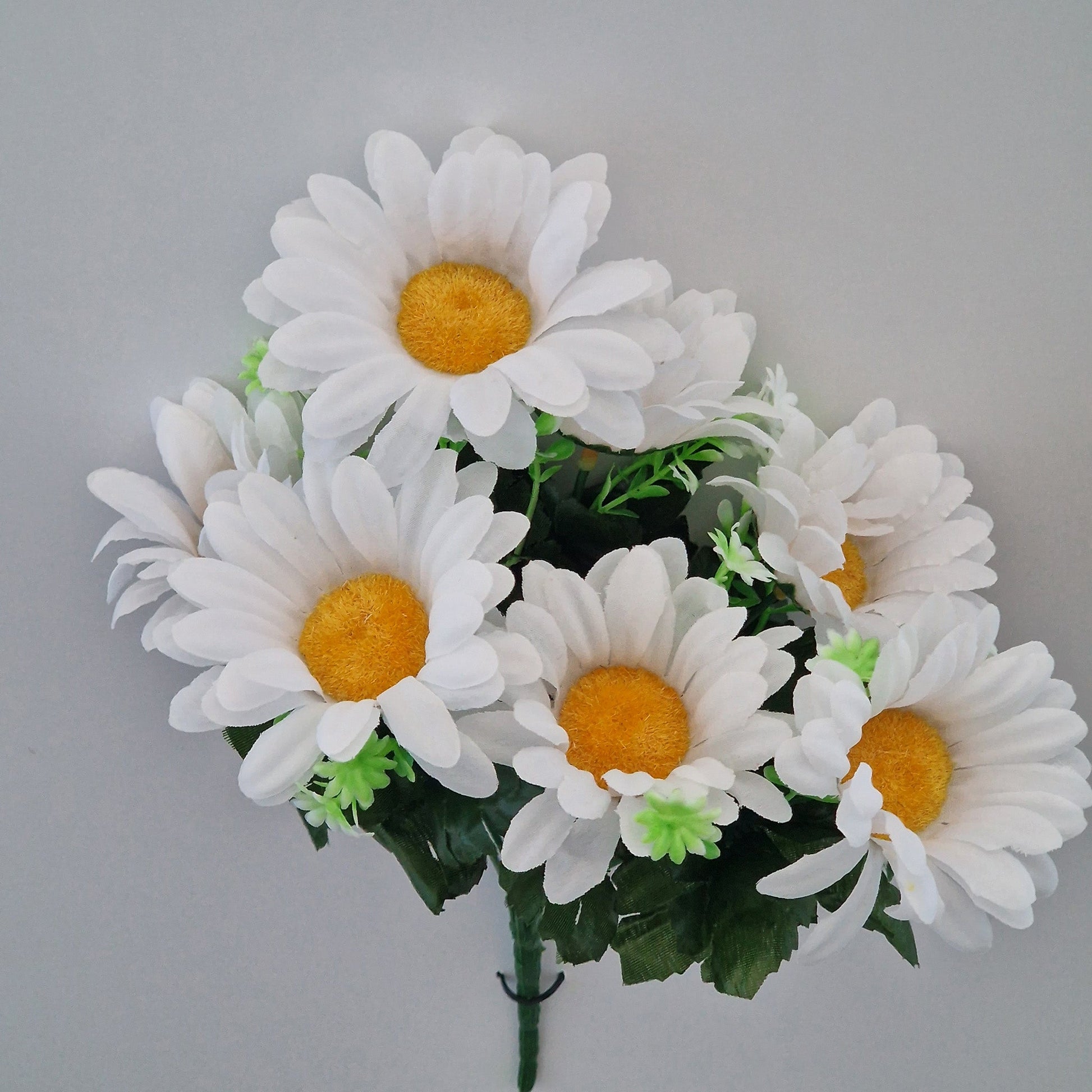 Daisy Gerbera Artificial Flower Bush – 30cm Tall With Leaves - Amor Flowers