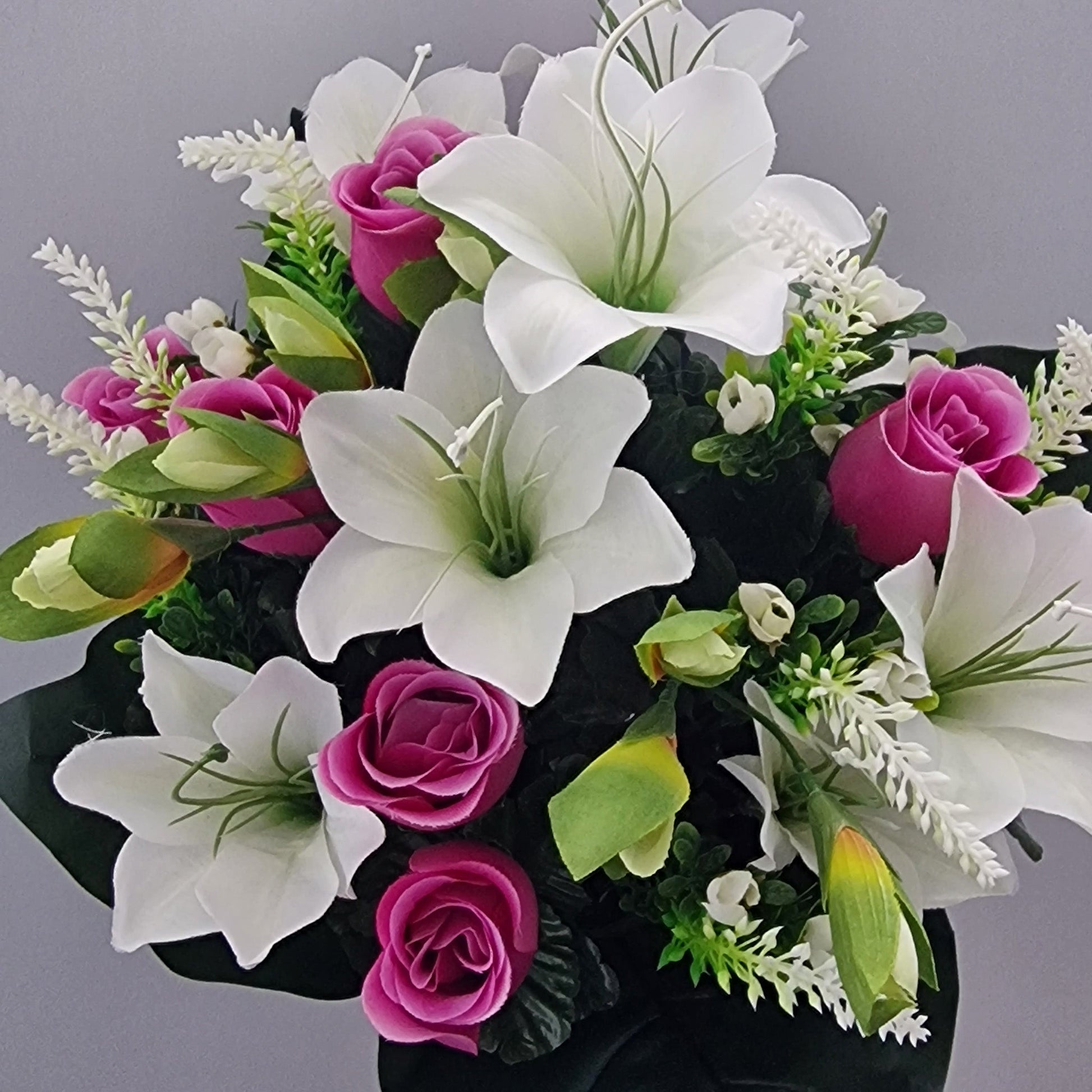 Easter Cream Lilly & Lavender Rose Bud Bush with Astilbe & Foliage - Amor Flowers