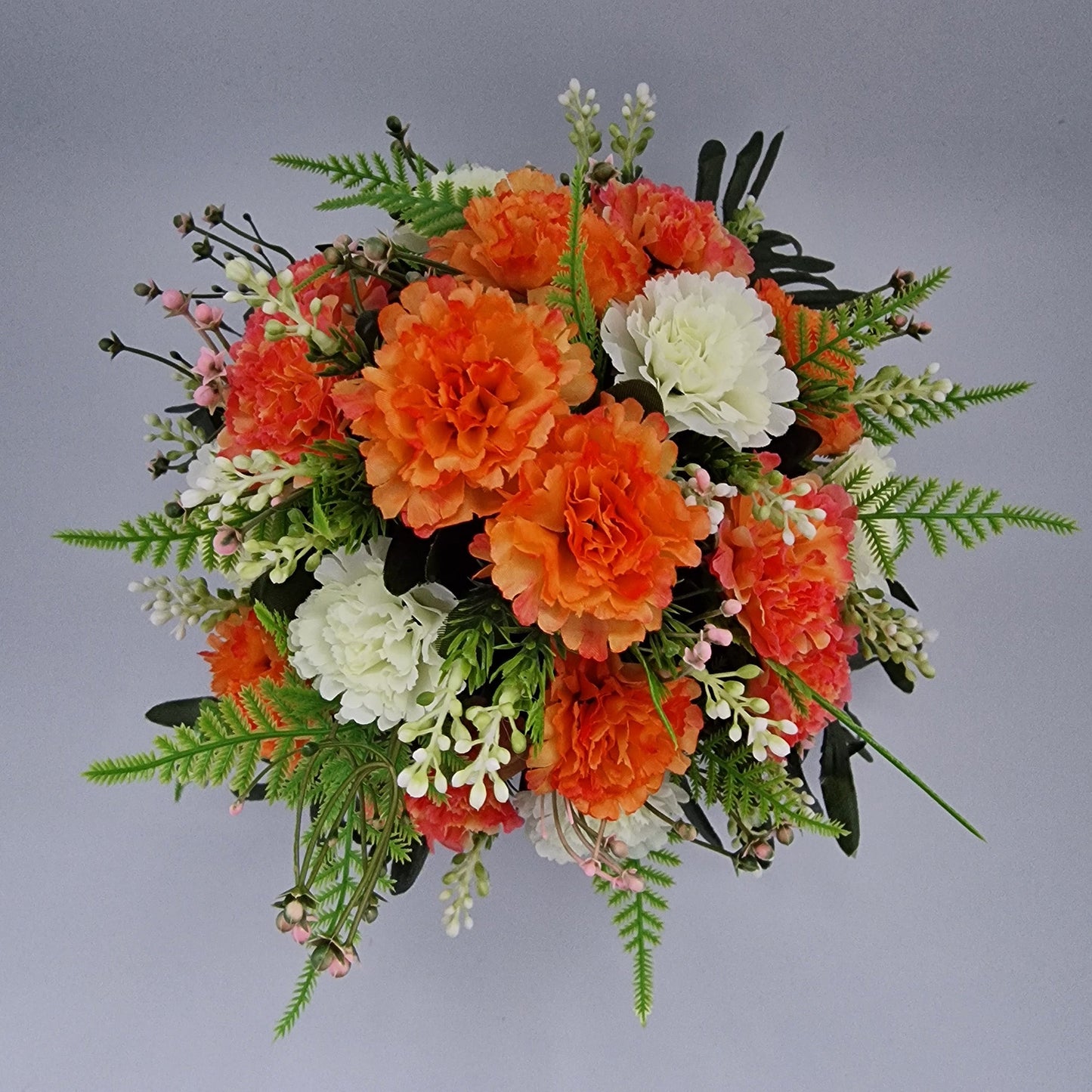 Grave Memorial Pot With Carnation with Fern & Berries Grave Arrangement Orange - Amor Flowers