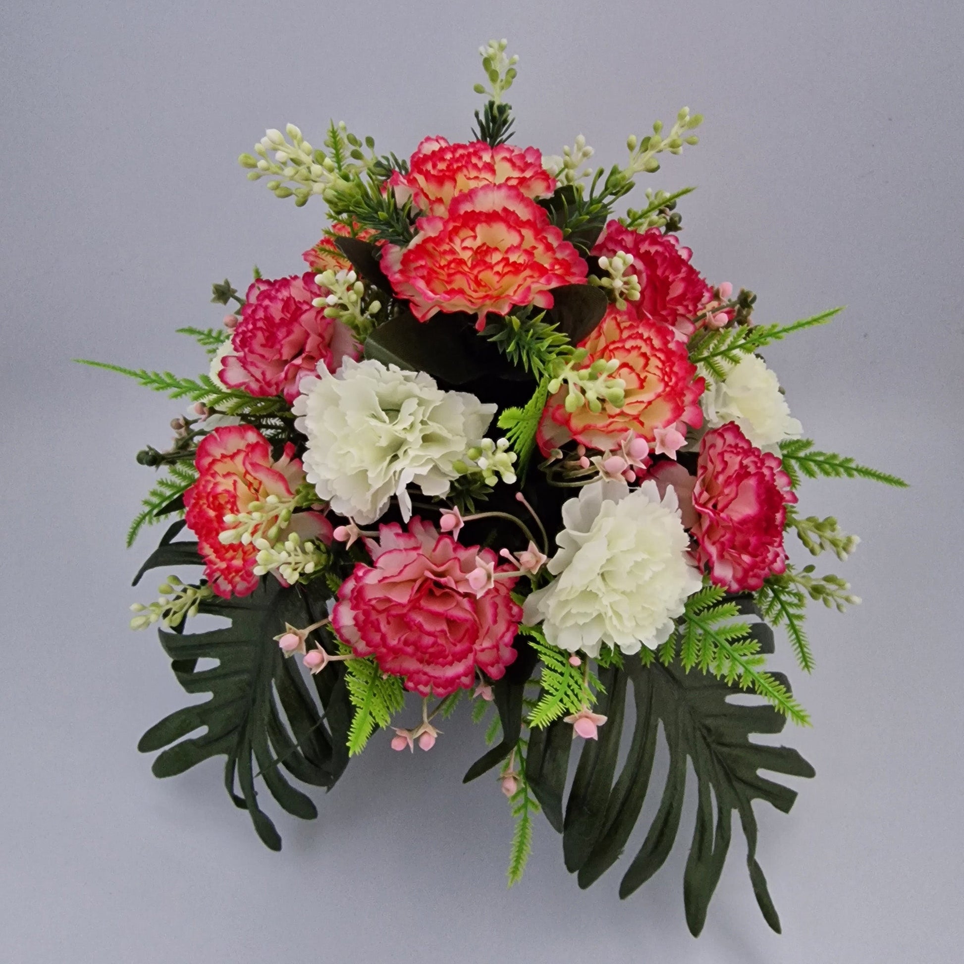 Grave Memorial Pot With Carnation with Fern & Berries Grave Arrangement/ Pink - Amor Flowers