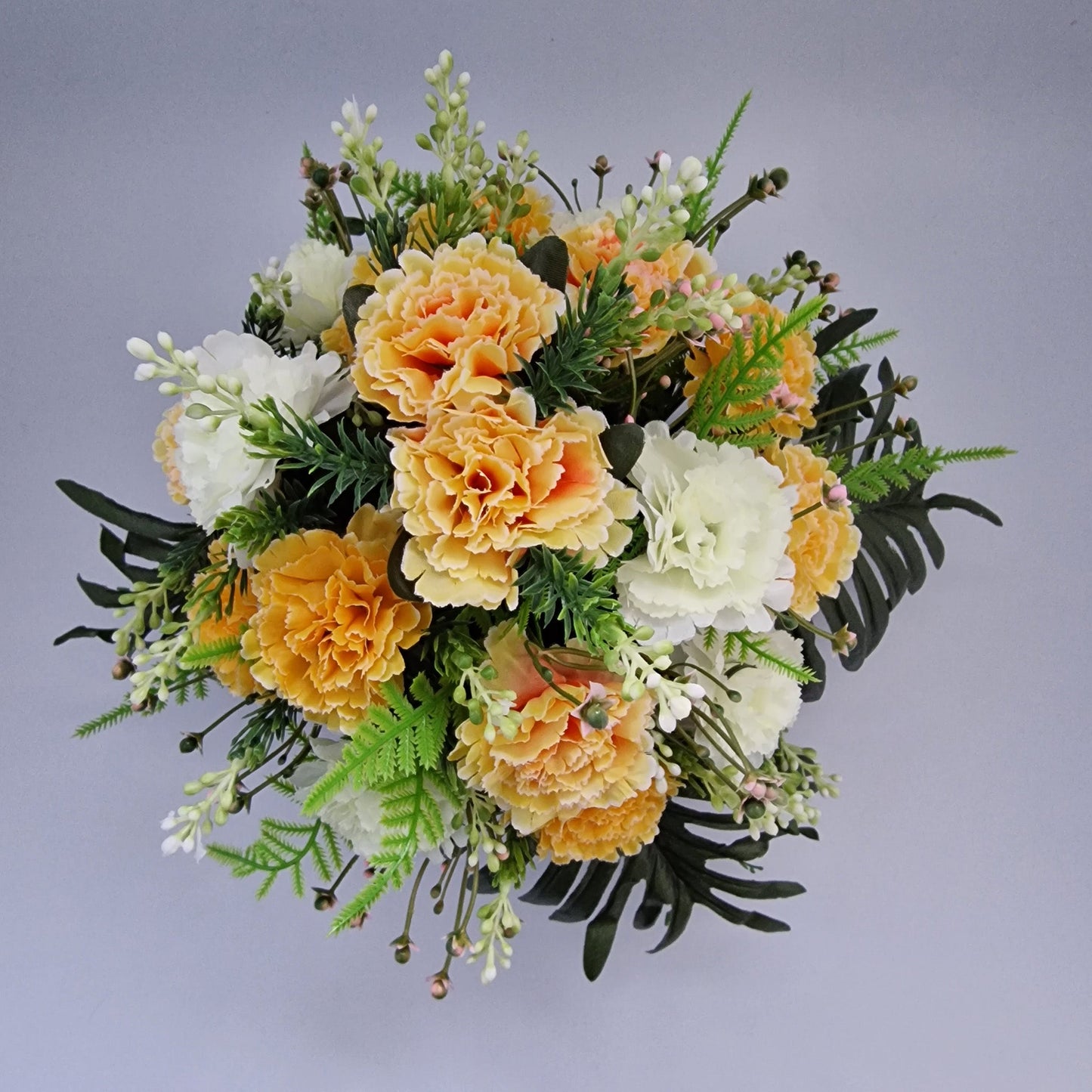 Grave Memorial Pot With Carnation with Fern & Berries Grave Arrangement/ Yellow - Amor Flowers