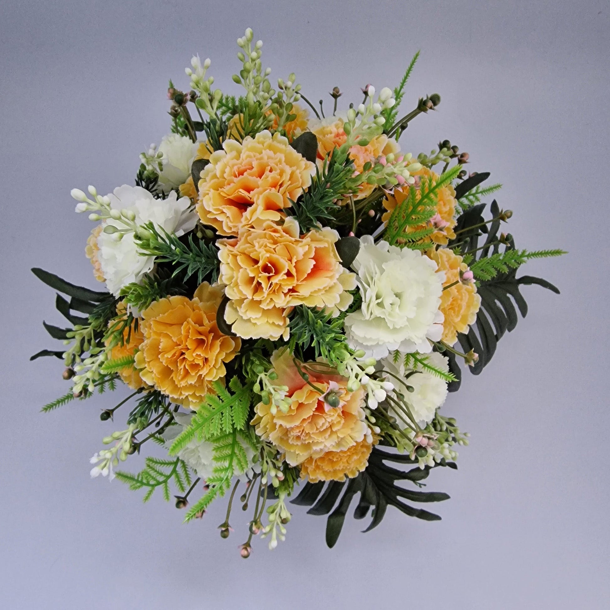 Grave Memorial Pot With Carnation with Fern & Berries Grave Arrangement/ Yellow - Amor Flowers