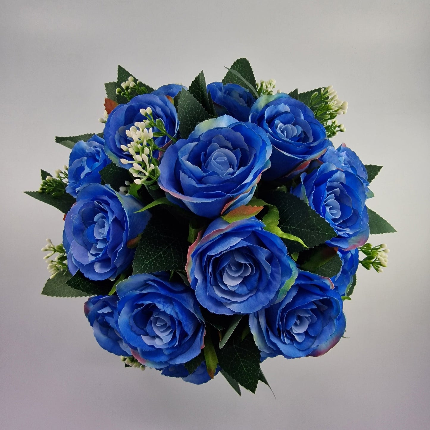 Grave Pot With Luxury Artificial Open Rose Memorial Pot- Blue - Amor Flowers