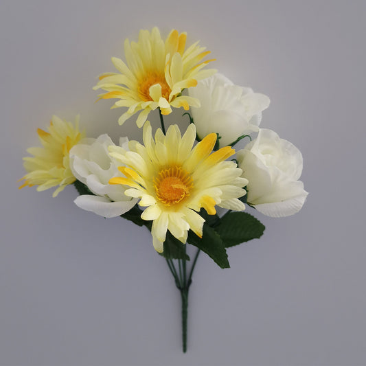 Rose Bud and Gerbera Artificial Flower Bush In 6 Different Colours - Amor Flowers